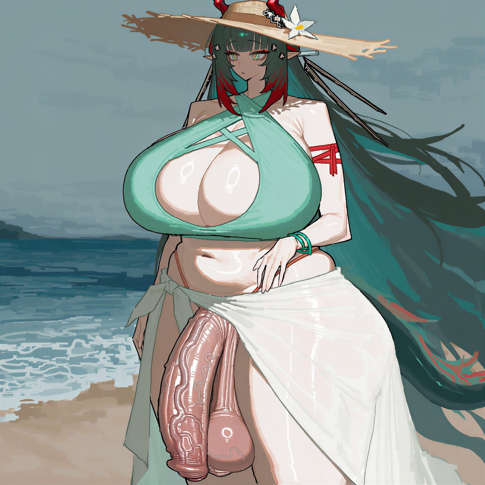 Beach, big breasts — artwork by flappytsk