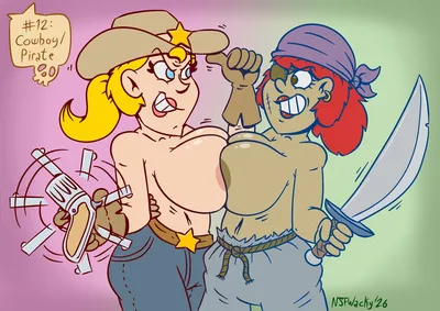 2girls, breast press - artwork by megawackymax