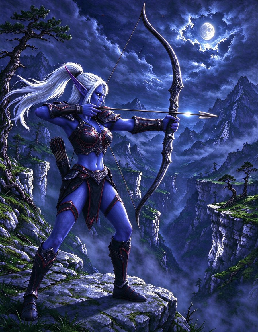Blue skin, elf — artwork by Chomag