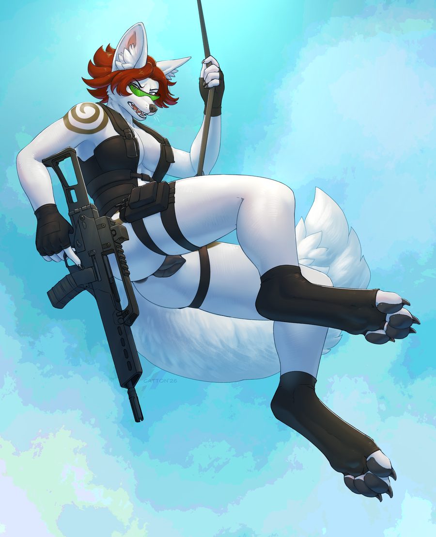 Action pose, animal genitalia - artwork by cattont