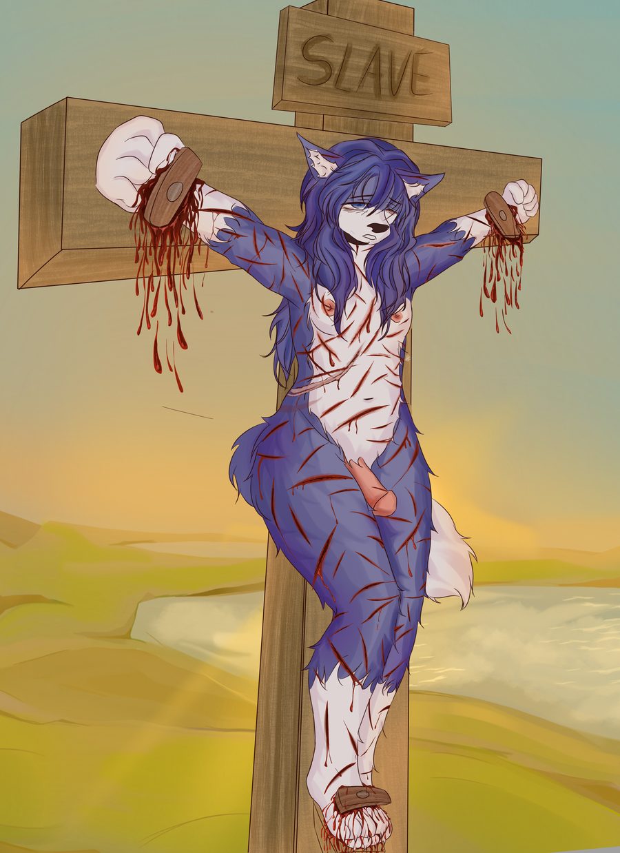 Anthro, arctic wolf - artwork by bot