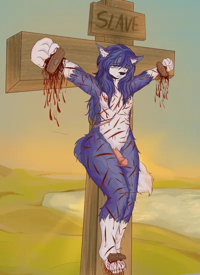 Anthro, arctic wolf - artwork by bot